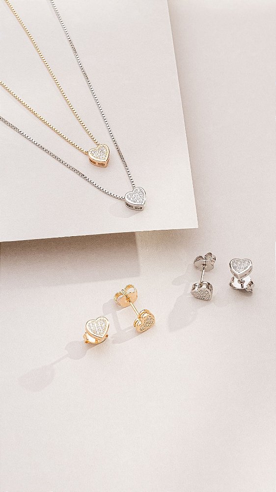 Conjunto Mini Coração Cravejadinho - Cl e Br