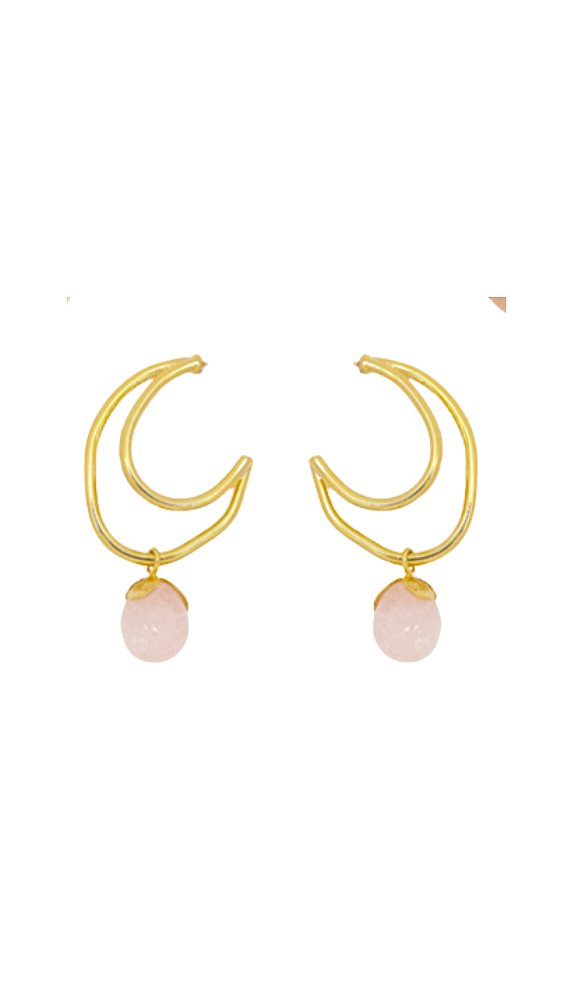 ARGOLA DUPLA PEDRA QUARTZO ROSA