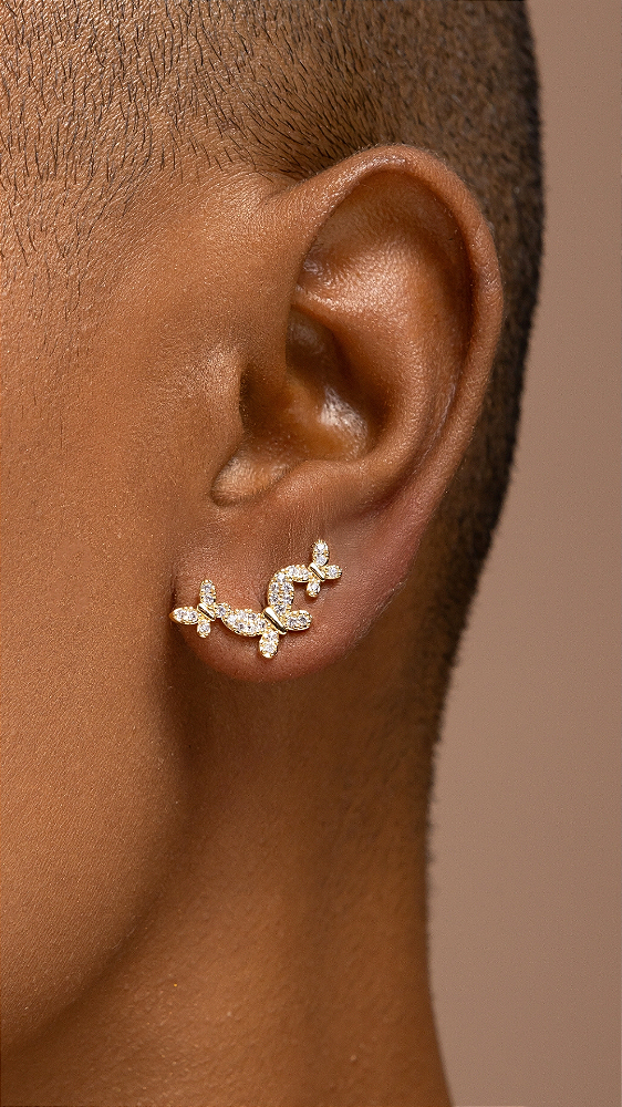 BRINCO EAR CUFF 3 BORBOLETAS CRAVEJADAS (semijoia)