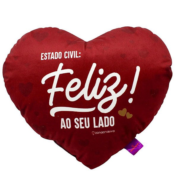 Almofada Romantica Formato Coracao Estado Civil Feliz Ao Seu Lado Kraft Decor