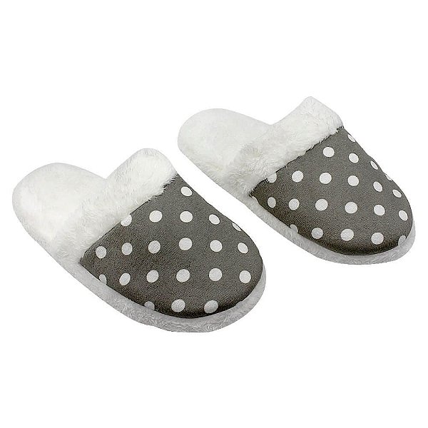 Pantufa Chinelo de Quarto Pelúcia Cinza/Fendi de Bolinha M 36/37/38