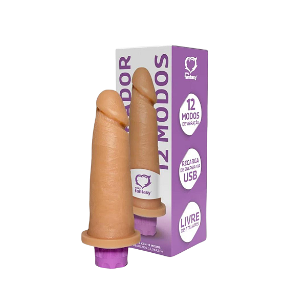 PÊNIS REALÍSTICO S/ ESCROTO C/ VIBRO RECARREGAVEL 15,3 X 4,5
