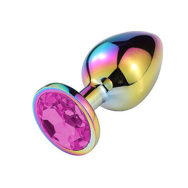 PLUG ANAL DE AÇO FURTACOR COM PEDRA DE CRISTAL - TAMANHO M REDONDO PINK