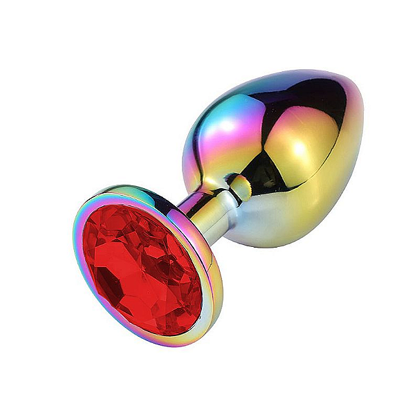 PLUG ANAL DE AÇO FURTACOR COM PEDRA DE CRISTAL - TAMANHO M REDONDO VERMELHO