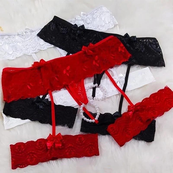 TANGA TAILANDESA DE RENDA COM PÉROLAS ESTIMULANTES E PERSEX