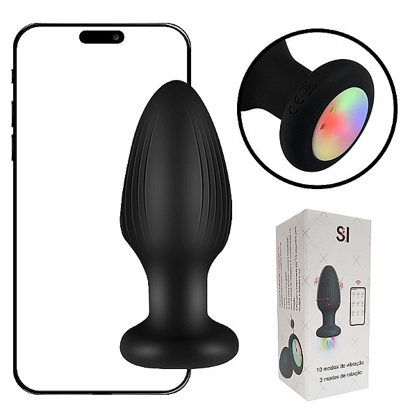 PLUG ANAL EM SILICONE COM ROTAÇÃO E LUZ DE LED - RECARREGÁVEL - TAM M