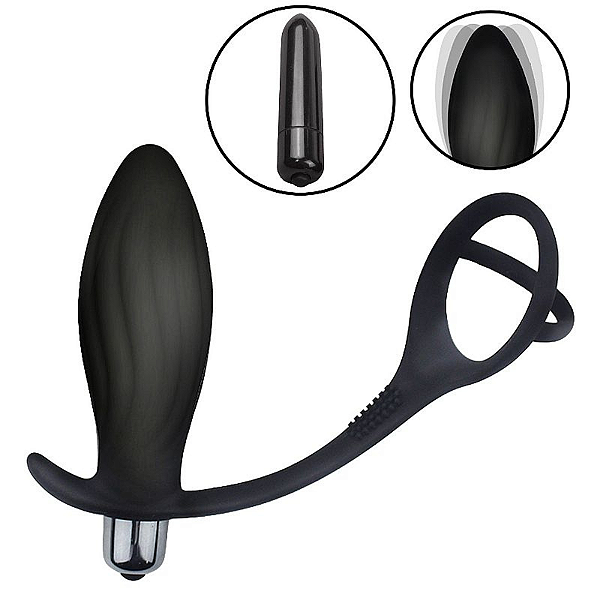 PLUG PARA PRÓSTATA  EM SILICONE COM ANEL DUPLO - Á PILHA