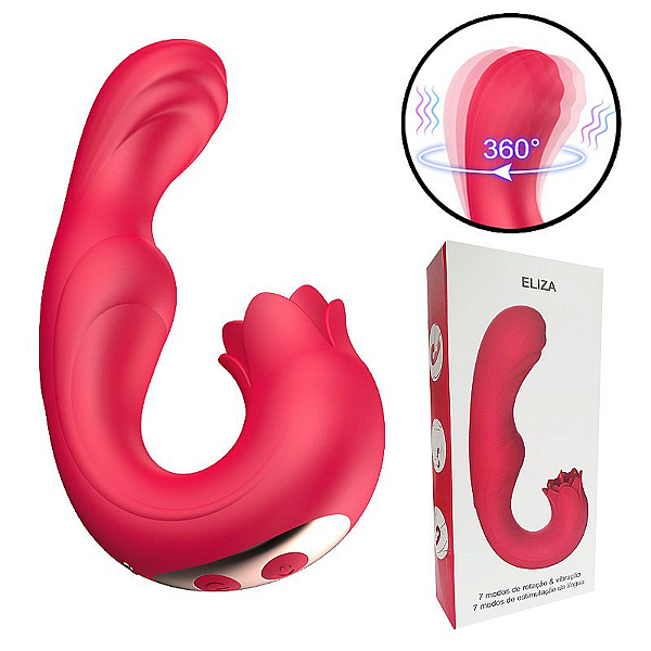 VIBRADOR DE PONTO G E CLITÓRIS COM LÍNGUA / ROTATIVO NA PONTA - ELIZA