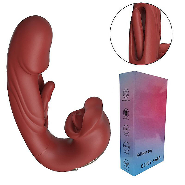 VIBRADOR DE PONTO G E CLITÓRIS COM BOCA E DEDILHAR / SLAP - ALWUP