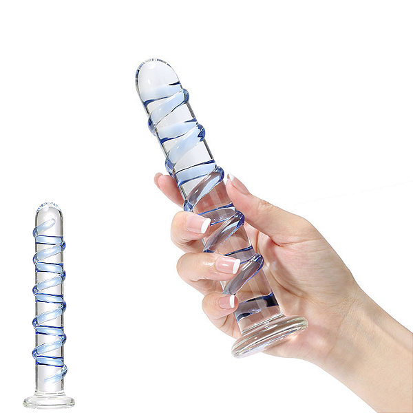 PLUG ANAL EM VIDRO COM ESPIRAL AZUL EM ALTO RELEVO
