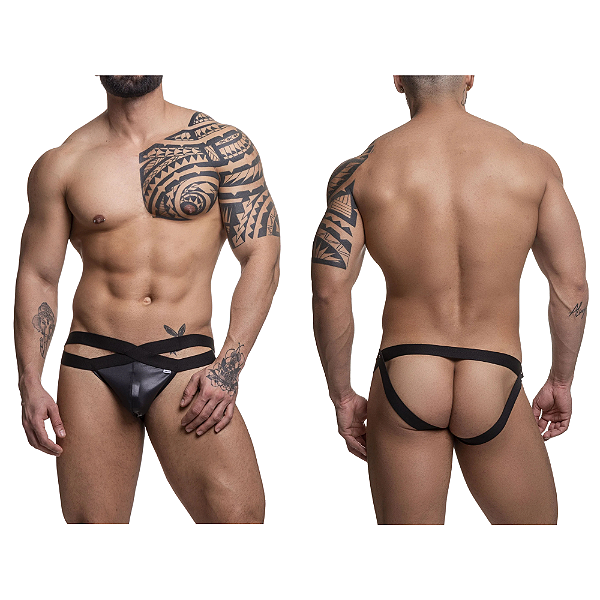 JOCK EM SUPLEX PRETO COM ELÁSTICO DUPLO FRONTAL ABERTO