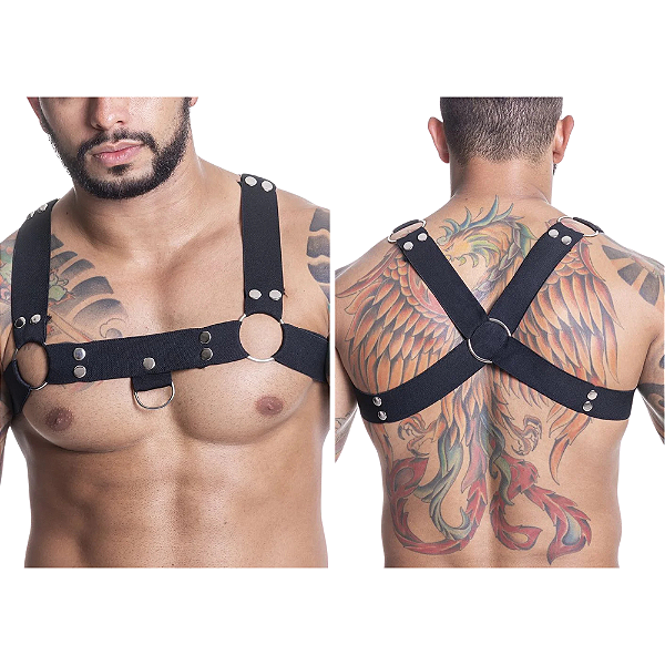 HARNESS EM ELÁSTICO PRETO COM METAL