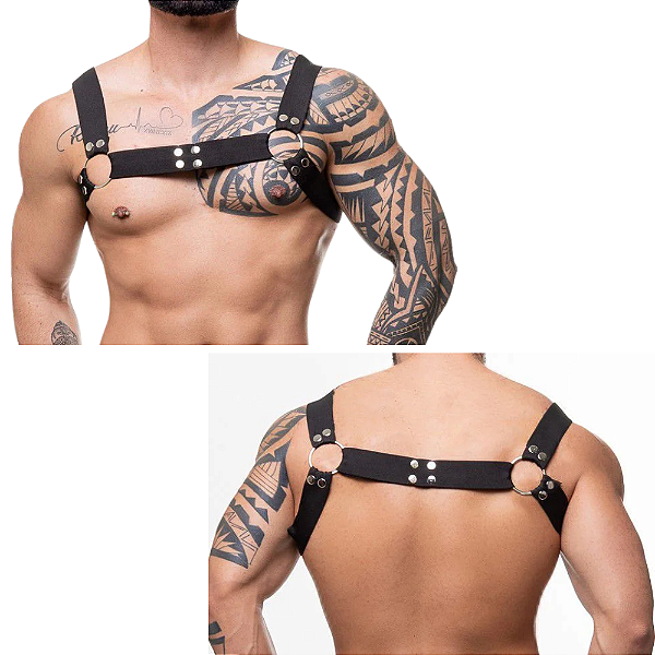 HARNESS EM ELÁSTICO ROSA COM ARGOLAS DETALHE BOTAO NIQUEL