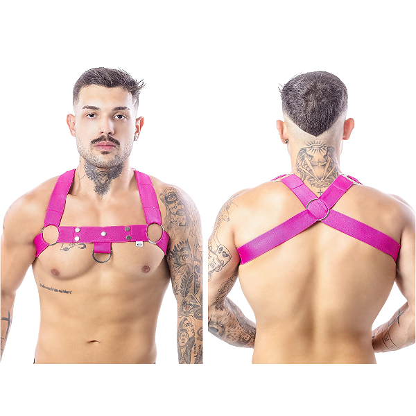 HARNESS EM ELÁSTICO ROSA COM METAL
