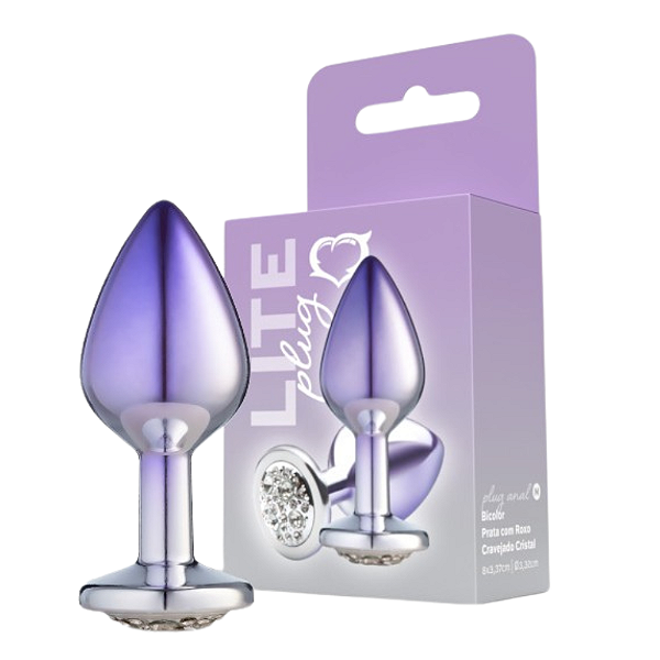 PLUG BICOLOR M PRATA E ROXO CRAVEJADO PEDRA CRISTAL