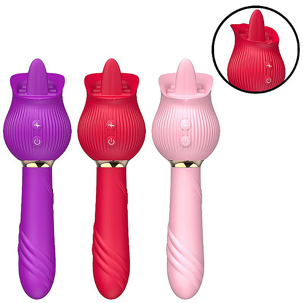 VIBRADOR DE PONTO G E CLITÓRIS - ROSA COM LÍNGUA E VAI E VEM - KIRA