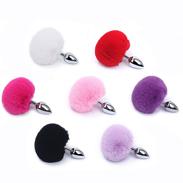 PLUG ANAL EM AÇO POMPOM DE COELHO - TAMANHO P