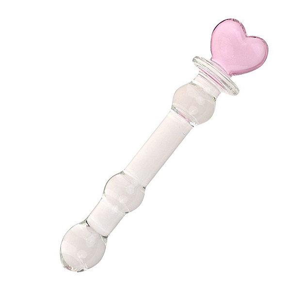 PLUG ANAL DE VIDRO COM BASE DE CORAÇÃO - 20 X 2,8CM