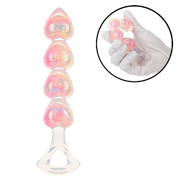 PLUG ANAL DE CORAÇÃO EM SILICONE ESCALONADO COM BRILHO - 16,1 X 3,0 CM