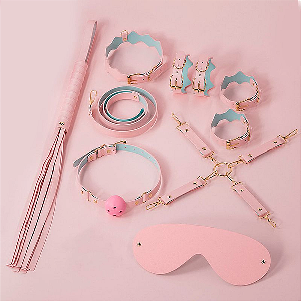 KIT SADO ERÓTICO COM 8 PEÇAS - ROSA COM AZUL