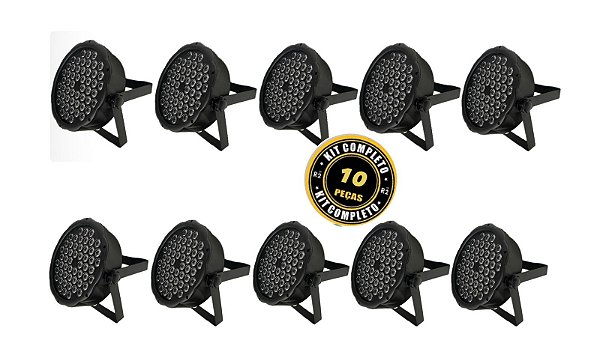 Kit 10 Refletores Par Led Slim 54 Triled RGB - Infinty
