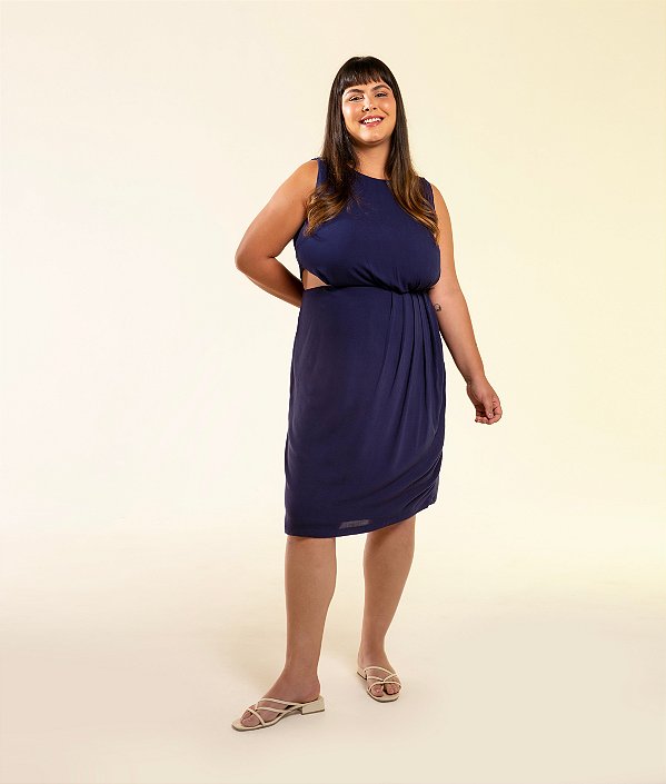 Vestido Drapeado Azul Marinho