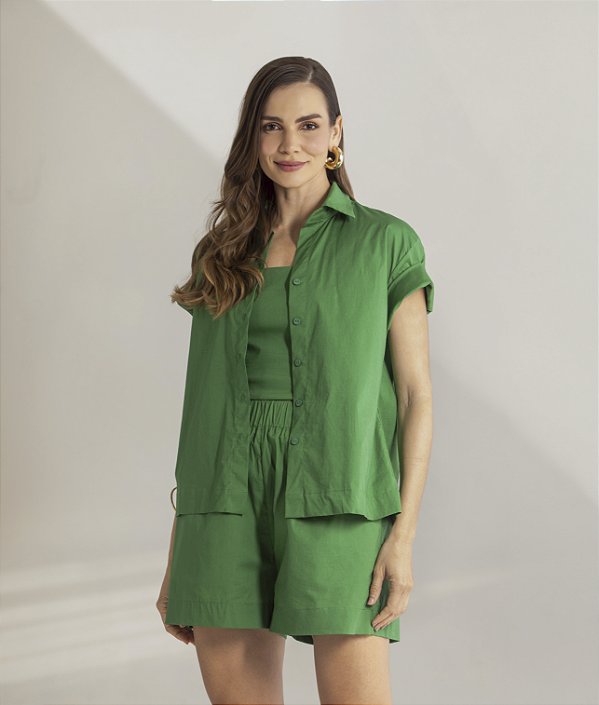 Camisa Manga Curta Tricoline Verde