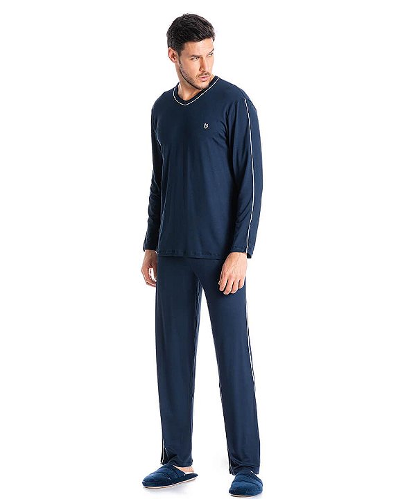 Pijama Masculino Longo em Viscose Daniela Tombini 4602 - Azul