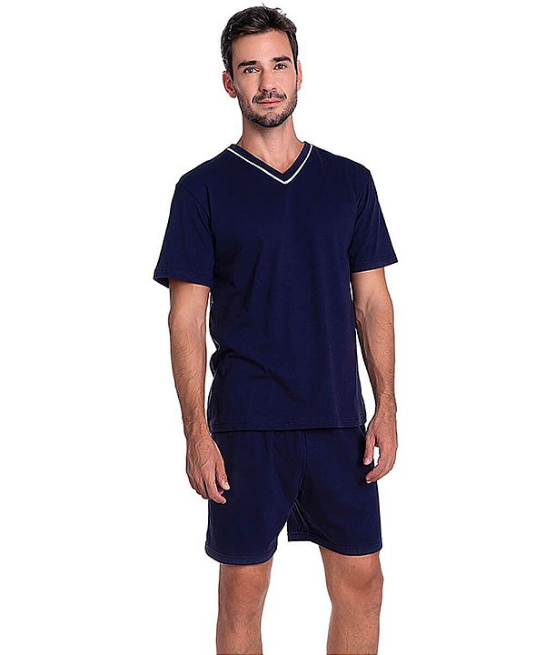 Pijama Masculino Curto em Algodão Podiun 238037 - Azul