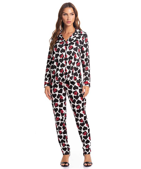 Pijama Feminino Longo Abotoado Daniela Tombini 3468 - Preto