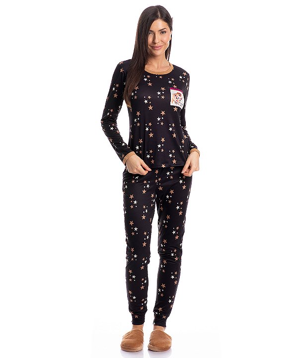 Pijama Feminino Longo Daniela Tombini 1120 - Preto