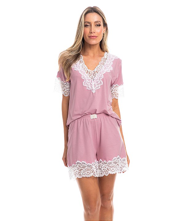 Pijama Curto com Renda Viscolycra Daniela Tombini 5146E