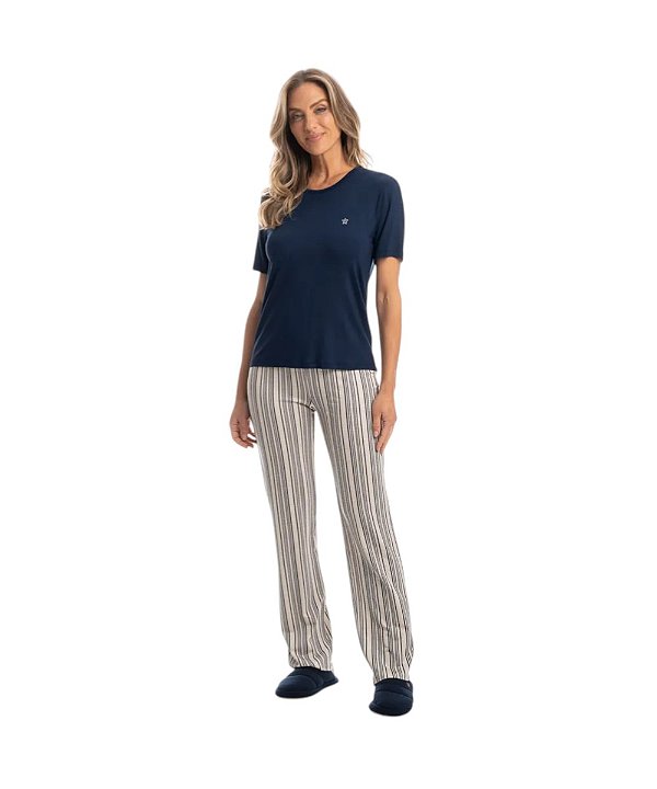 Pijama Feminino Longo Manga Curta Daniela Tombini 7362