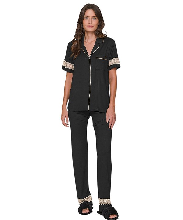 Pijama Feminino Aberto Calça e Manga Curta Lua Lua 028.1105.84