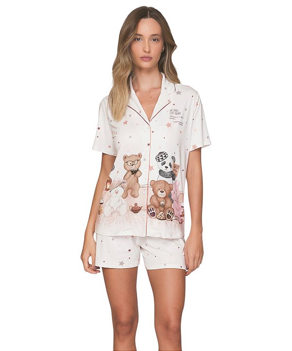 Pijama Feminino Curto Abotoado Lua Lua 100.1118.84