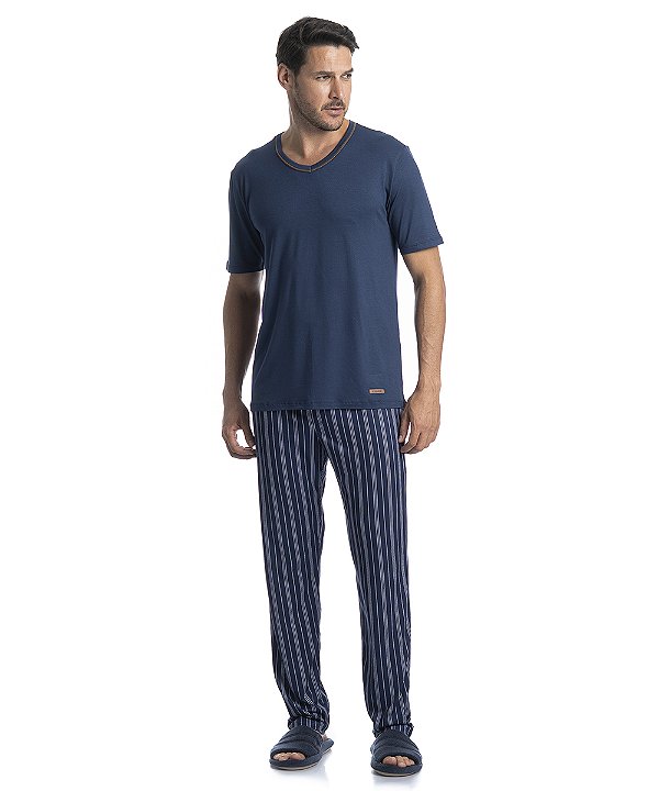 Pijama Masculino Longo Manga Curta Tombini 8770