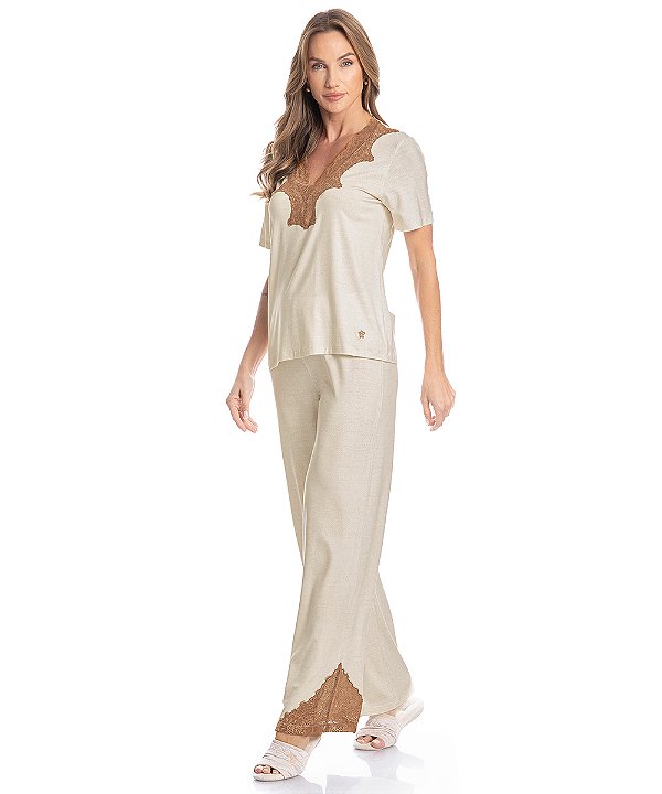 Pijama Feminino Longo Manga Curta Daniela Tombini 1380