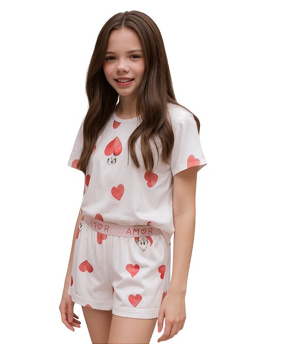 Pijama Feminino Infantil Manga Curta Cor com Amor 2050140