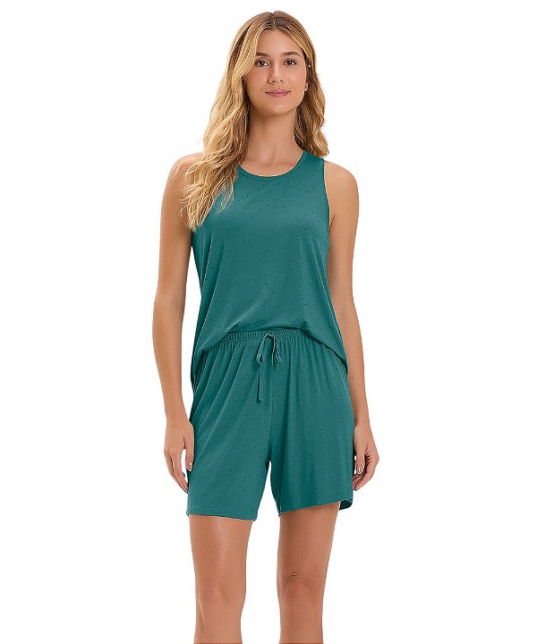 Pijama Feminino Regata com Bermuda Cor com Amor 2010985 - Verde