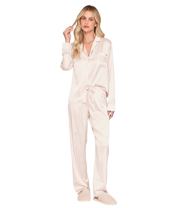 Pijama Feminino Longo Abotoado em Satinê Lua Lua 012.1105.85