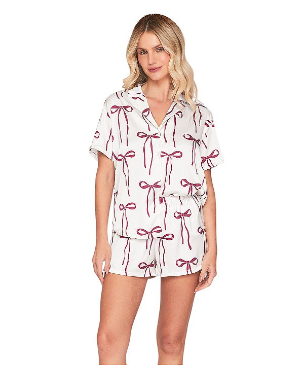 Pijama Feminino Curto Abotoado em Satinê Lua Lua 100.1118.85