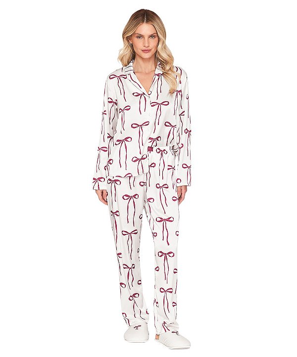 Pijama Feminino Longo Abotoado em Satinê Lua Lua 100110585