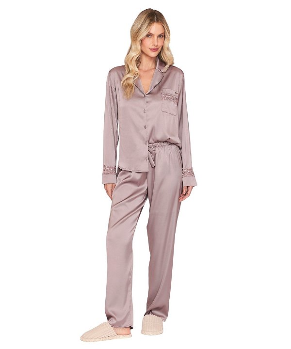 Pijama Feminino Longo Abotoado em Satinê Lua Lua 011.1105.85