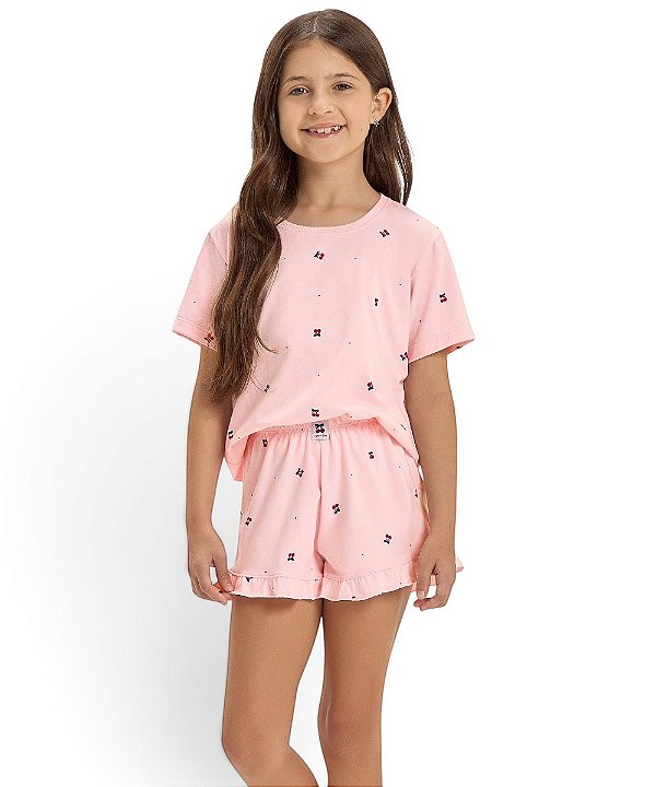 Pijama Feminino Infantil Manga Curta Cor com Amor 2050215