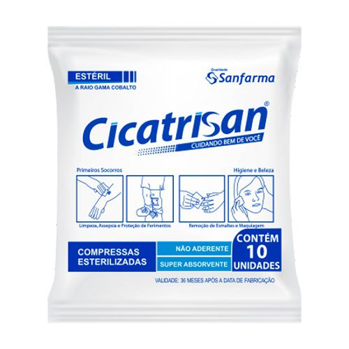 COMPRESSA DE GAZE ESTERIL NÃO ADERENTE CICATRISAN (C/ 10 UN.) SANFARMA