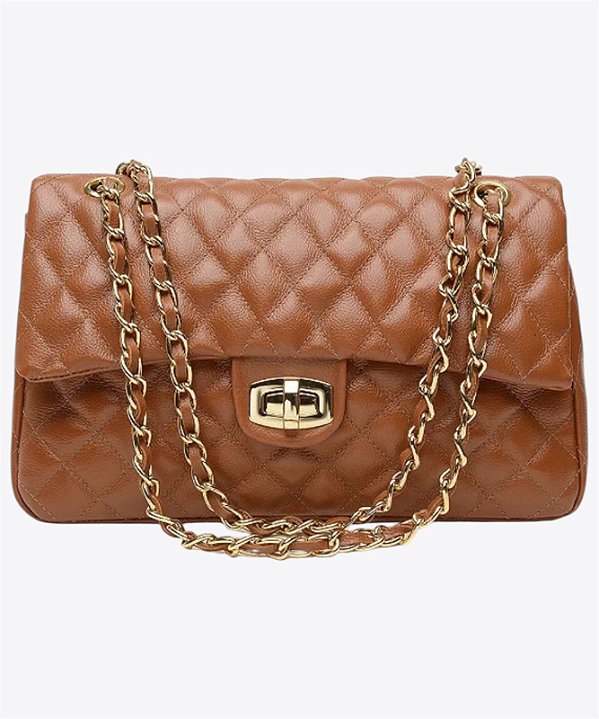 Bolsa Chanel G em couro whisky com metais ouro