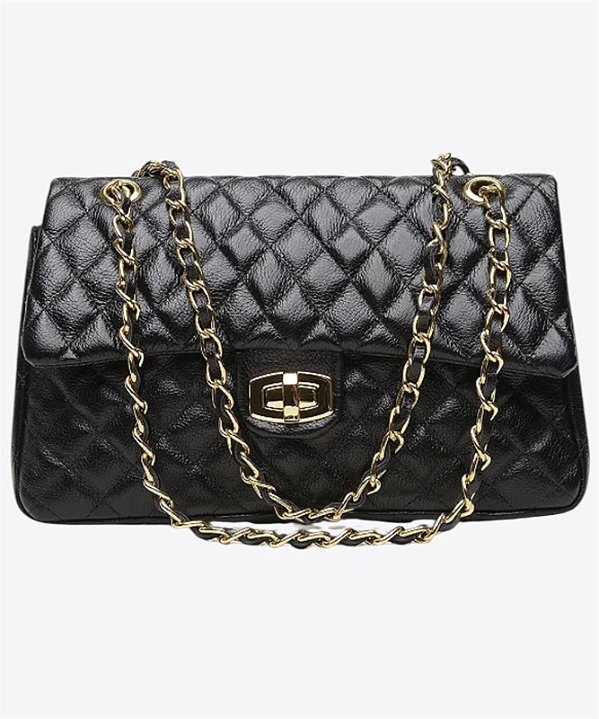 Bolsa Chanel G em couro preta com metais ouro