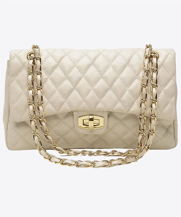 Bolsa Chanel G em couro off white com metais ouro