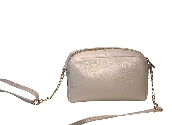 Bolsa mini giro off white metais ouro