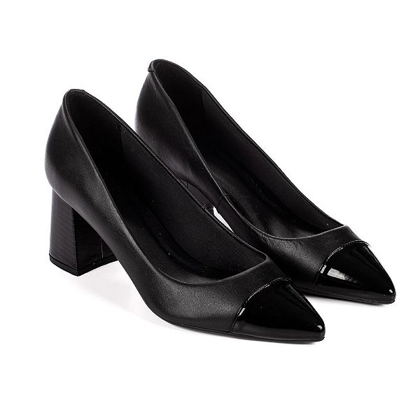 Scarpin verniz salto bloco preto